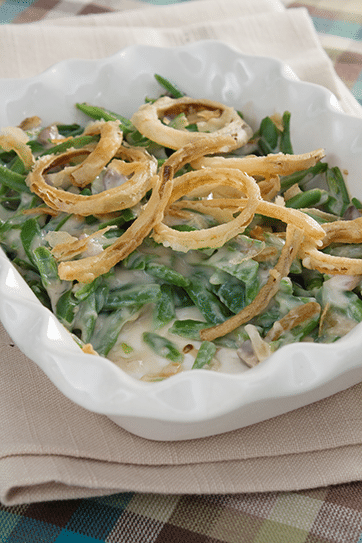 Delicious green bean casserole recipe, easy & fast with Mindy's Yummy Sauces.